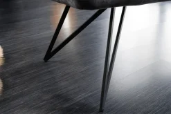 Design Sitzbank EUPHORIA 160cm dunkelgrau Samt Retrostil Ziersteppung Hairpin Legs Metallbeine Armlehnen