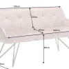 Design Sitzbank EUPHORIA 160cm champagner greige Samt Hairpin Legs Metallbeine Armlehnen