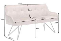 Design Sitzbank EUPHORIA 160cm champagner greige Samt Hairpin Legs Metallbeine Armlehnen