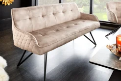 Design Sitzbank EUPHORIA 160cm champagner greige Samt Hairpin Legs Metallbeine Armlehnen