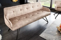 Design Sitzbank EUPHORIA 160cm champagner greige Samt Hairpin Legs Metallbeine Armlehnen