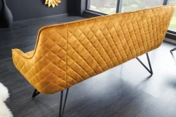 Design Sitzbank EUPHORIA 160cm senfgelb Samt Retrostil Ziersteppung Hairpin Legs Metallbeine Armlehnen