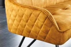 Design Sitzbank EUPHORIA 160cm senfgelb Samt Retrostil Ziersteppung Hairpin Legs Metallbeine Armlehnen