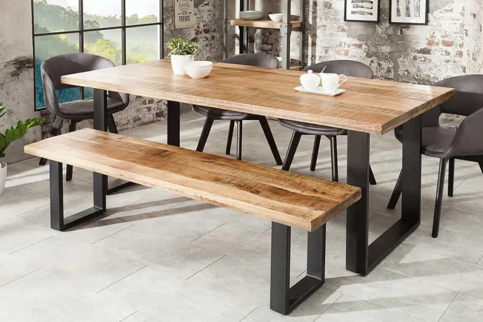 Design Sitzbank IRON CRAFT 170cm Mangoholz Eisen Industrial Design