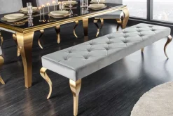Design Sitzbank MODERN BAROCK 175cm grau Samt gold Edelstahl