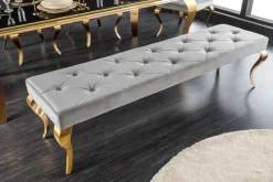 Design Sitzbank MODERN BAROCK 175cm grau Samt gold Edelstahl