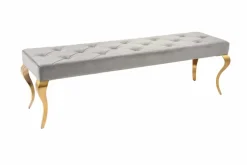 Design Sitzbank MODERN BAROCK 175cm grau Samt gold Edelstahl