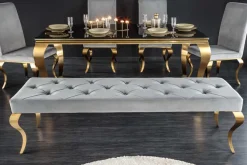 Design Sitzbank MODERN BAROCK 175cm grau Samt gold Edelstahl