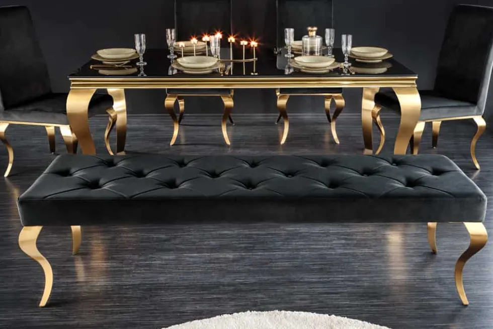 Design Sitzbank MODERN BAROCK 175cm schwarz Samt gold Edelstahl