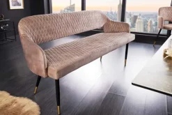 Design Sitzbank PARIS 160cm greige Samt Rückenlehne goldene Fußkappen Retro
