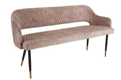 Design Sitzbank PARIS 160cm greige Samt Rückenlehne goldene Fußkappen Retro