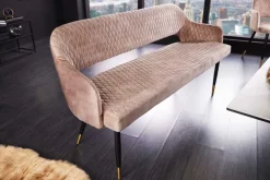 Design Sitzbank PARIS 160cm greige Samt Rückenlehne goldene Fußkappen Retro