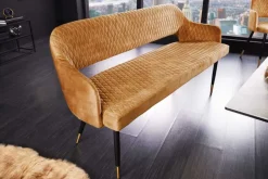 Design Sitzbank PARIS 160cm senfgelb Samt Retro Rückenlehne