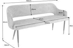 Design Sitzbank PARIS 160cm senfgelb Samt Retro Rückenlehne