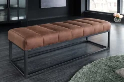 Design Sitzbank PETIT BEAUTÉ 110cm antik braun Microfaser schwarzes Metallgestell