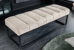 Design Sitzbank PETIT BEAUTÉ 110cm champagner greige Bouclé schwarzes Metallgestell