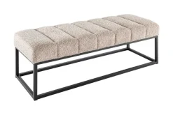 Design Sitzbank PETIT BEAUTÉ 110cm champagner greige Bouclé schwarzes Metallgestell