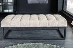 Design Sitzbank PETIT BEAUTÉ 110cm champagner greige Bouclé schwarzes Metallgestell