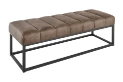 Design Sitzbank PETIT BEAUTÉ 110cm vintage taupe Microfaser schwarzes Metallgestell