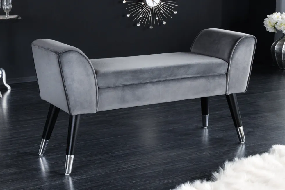 Design Sitzbank SCARLETT 90cm grau silber Samt