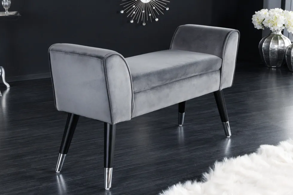 Design Sitzbank SCARLETT 90cm grau silber Samt
