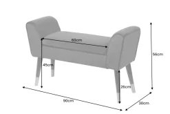 Design Sitzbank SCARLETT 90cm grau silber Samt