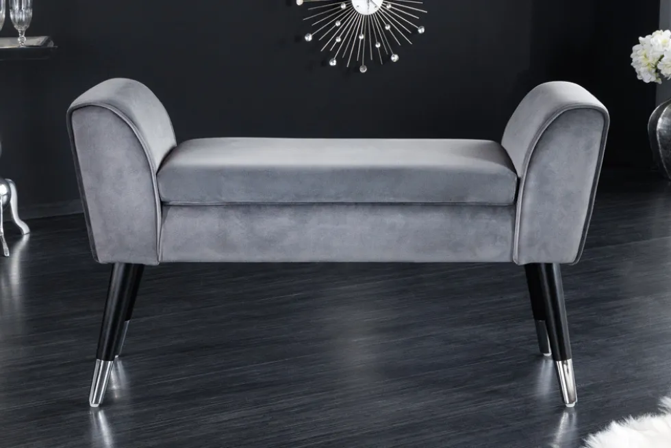 Design Sitzbank SCARLETT 90cm grau silber Samt