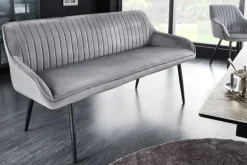 Design Sitzbank TURIN 160cm silbergrau Samt schwarz Metall Armlehne