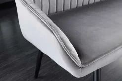 Design Sitzbank TURIN 160cm silbergrau Samt schwarz Metall Armlehne