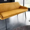 Design Sitzbank TURIN 160cm senfgelb Samt schwarz Metallbeine Armlehne