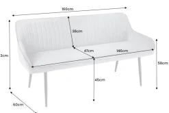 Design Sitzbank TURIN 160cm senfgelb Samt schwarz Metallbeine Armlehne