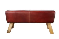 Design Sitzbank TURNBOCK 100cm coffee Echtleder Mangoholz Retro Sitzhocker