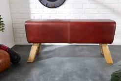 Design Sitzbank TURNBOCK 100cm coffee Echtleder Mangoholz Retro Sitzhocker