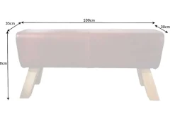 Design Sitzbank TURNBOCK 100cm coffee Echtleder Mangoholz Retro Sitzhocker