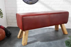 Design Sitzbank TURNBOCK 100cm coffee Echtleder Mangoholz Retro Sitzhocker