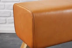 Design Sitzbank TURNBOCK 100cm cognac Echtleder Mangoholz Retro Sitzhocker