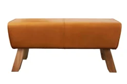 Design Sitzbank TURNBOCK 100cm cognac Echtleder Mangoholz Retro Sitzhocker