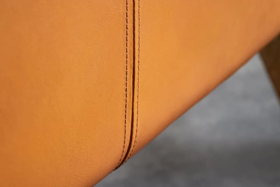 Design Sitzbank TURNBOCK 100cm cognac Echtleder Mangoholz Retro Sitzhocker