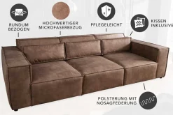 Design 3-Sitzer Sofa BOSSA NOVA 260cm antik taupe Microfaser Couch Wohnzimmer