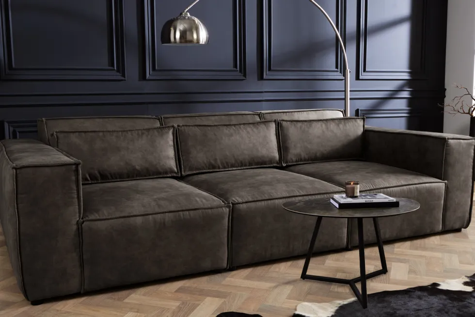 Design 3-Sitzer Sofa BOSSA NOVA 260cm antik dunkelgrau Microfaser Couch Wohnzimmer