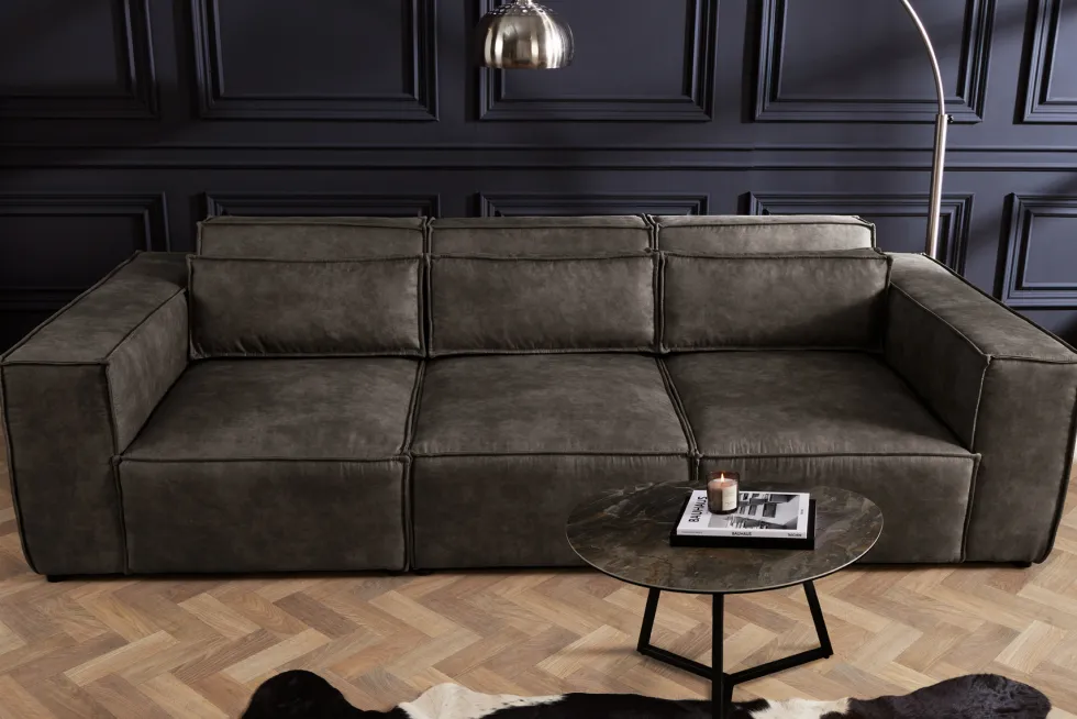 Design 3-Sitzer Sofa BOSSA NOVA 260cm antik dunkelgrau Microfaser Couch Wohnzimmer
