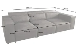 Design 3-Sitzer Sofa BOSSA NOVA 260cm antik dunkelgrau Microfaser Couch Wohnzimmer