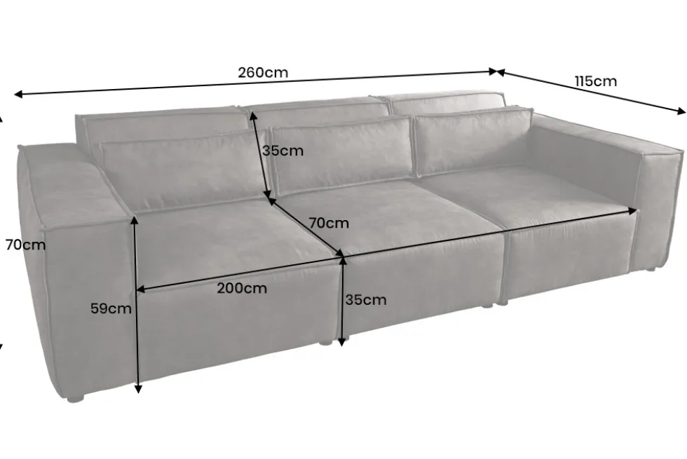 Design 3-Sitzer Sofa BOSSA NOVA 260cm antik dunkelgrau Microfaser Couch Wohnzimmer