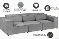 Design 3-Sitzer Sofa BOSSA NOVA 260cm grau Chenille XXL-Couch