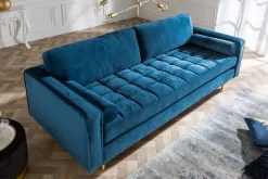 Design 3-Sitzer Sofa COZY VELVET 220cm petrol blau Samt Federkern Lounge