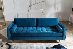 Design 3-Sitzer Sofa COZY VELVET 220cm petrol blau Samt Federkern Lounge