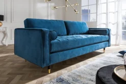 Design 3-Sitzer Sofa COZY VELVET 220cm petrol blau Samt Federkern Lounge