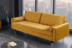 Design 3-Sitzer Sofa COZY VELVET 220cm senfgelb Samt Federkern
