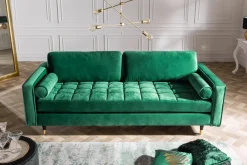 Design 3-Sitzer Sofa COZY VELVET 220cm smaragdgrün Samt Federkern Lounge