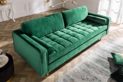 Design 3-Sitzer Sofa COZY VELVET 220cm smaragdgrün Samt Federkern Lounge